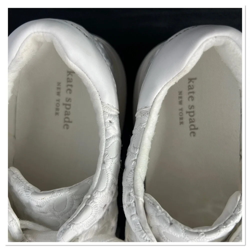 Kate Spade Women's Lift Floral Eyelet Faux Leather Sneakers White Sz 9B
